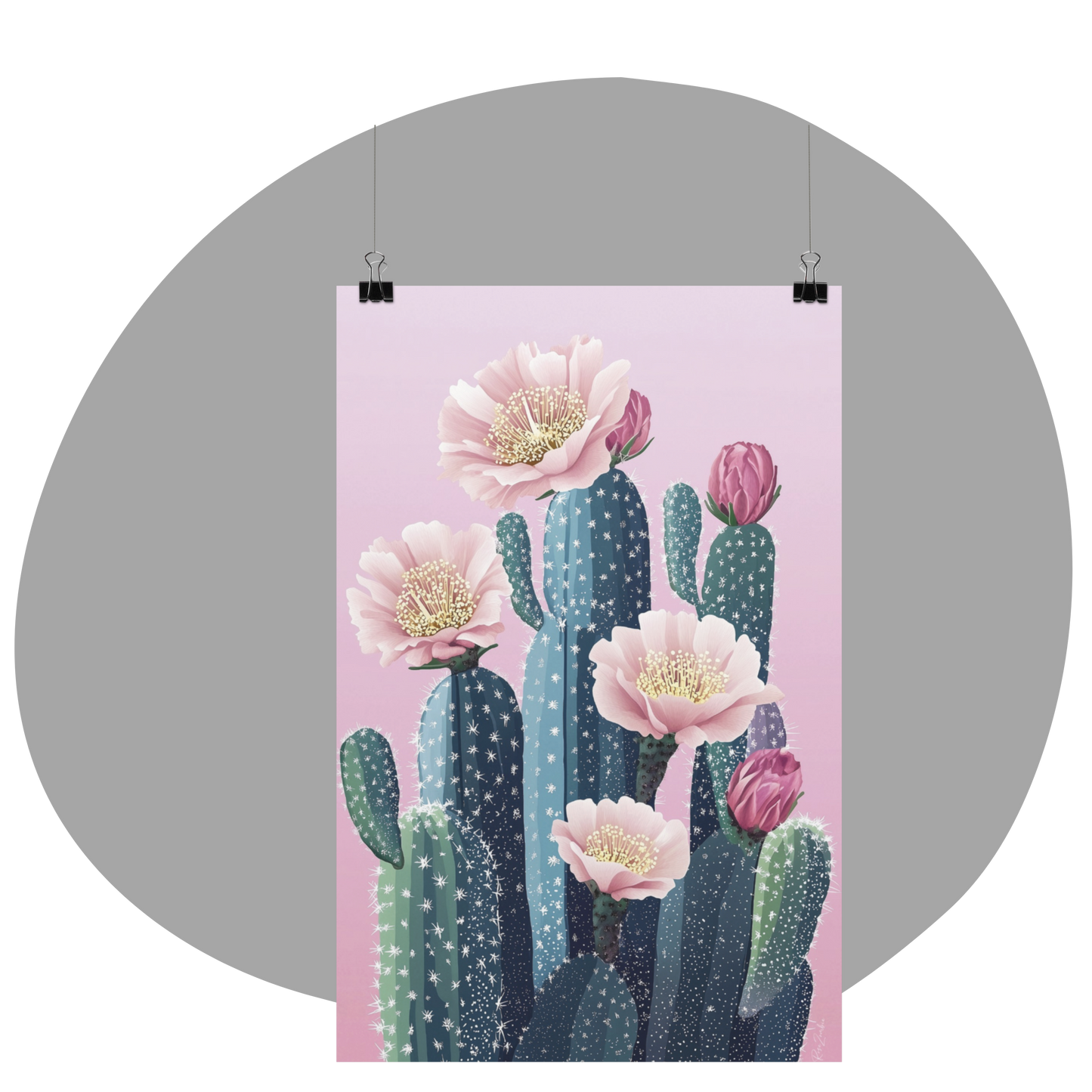 Poster imprimé écolo d'un cactus en fleurs