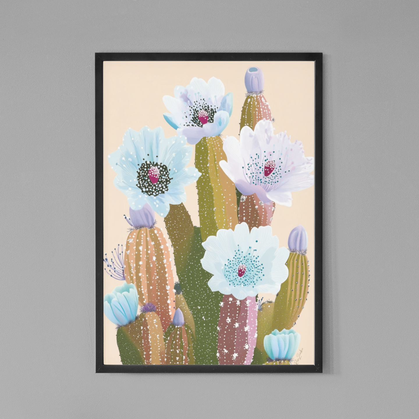 Poster imprimé écolo d'un cactus en fleurs