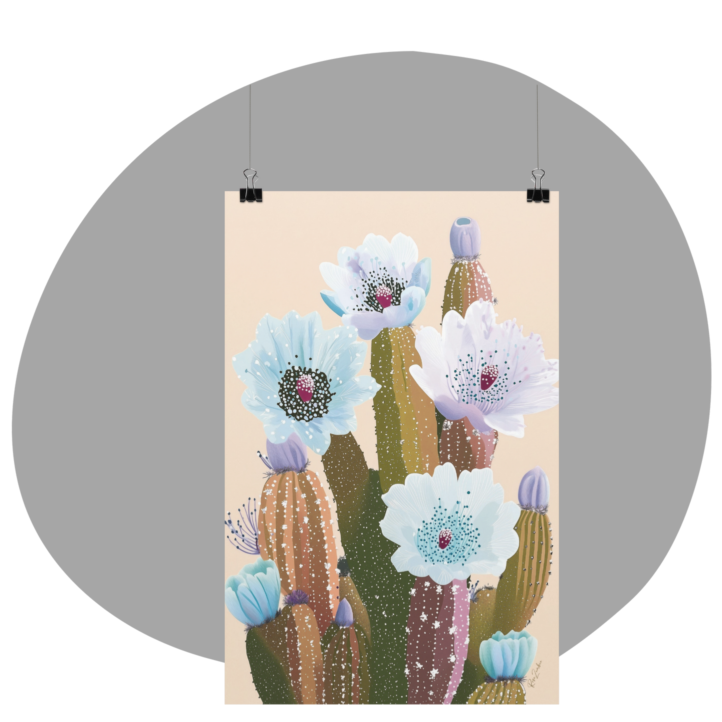 Poster imprimé écolo d'un cactus en fleurs