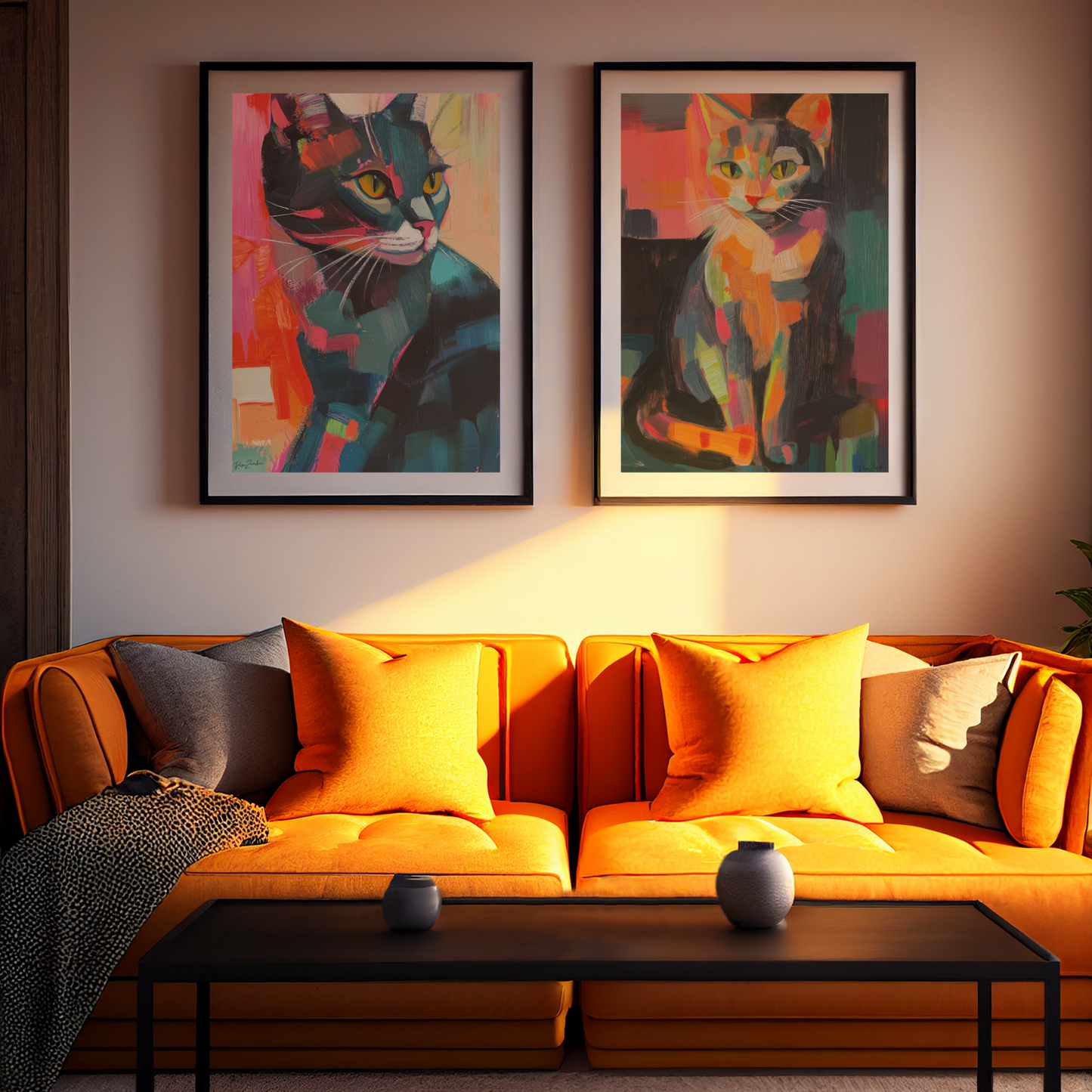 Printed poster in the style of a cat painting