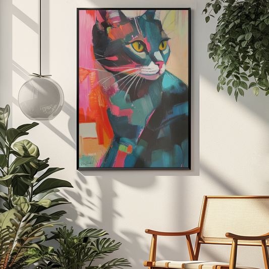 Printed poster in the style of a cat painting