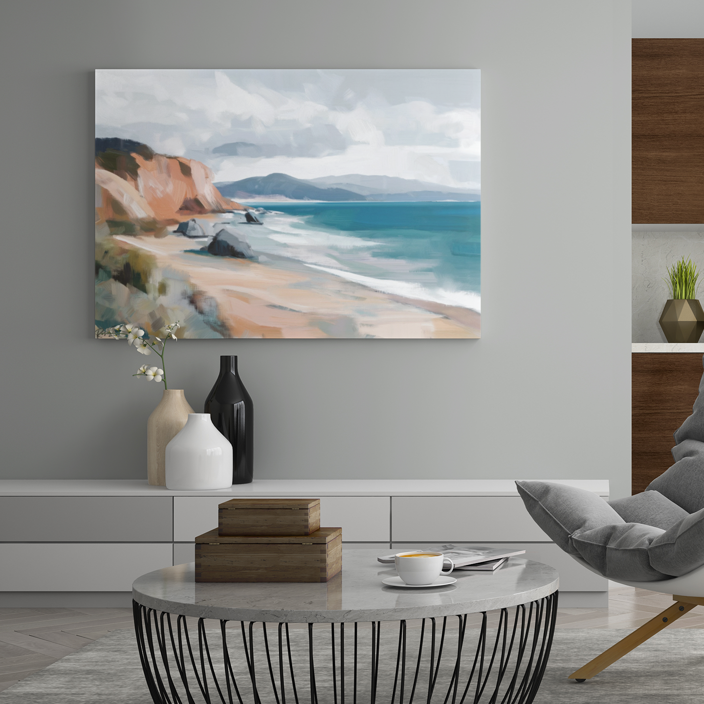 Poster imprimé écolo en style peinture - Paysage bord de mer