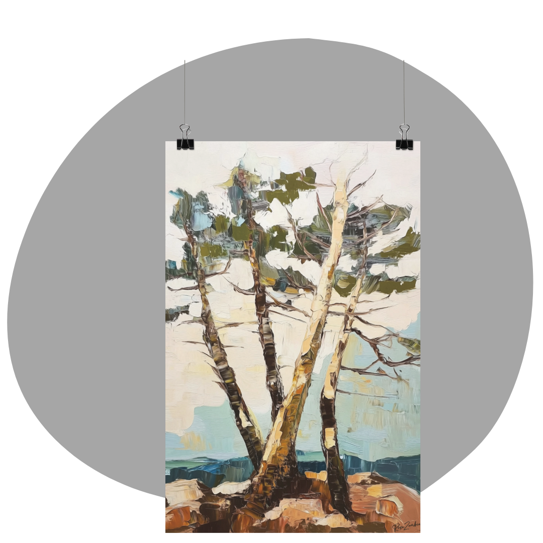 Poster imprimé d'un paysage illustrant des arbres - Style impressioniste