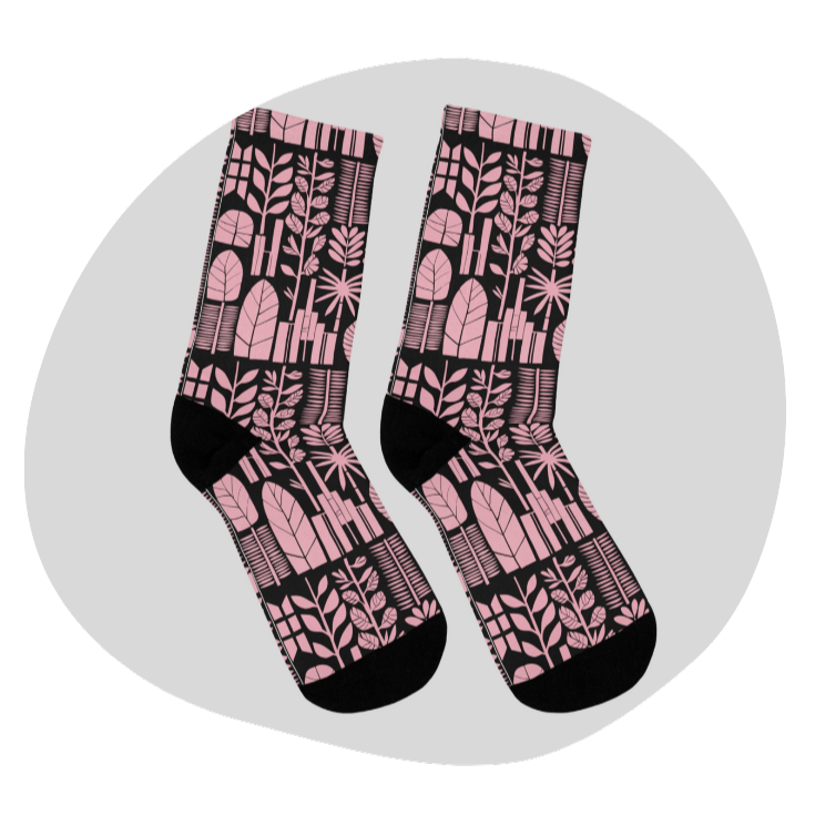 Chaussettes écolo - Motif de plantes tropicales - rose zombie
