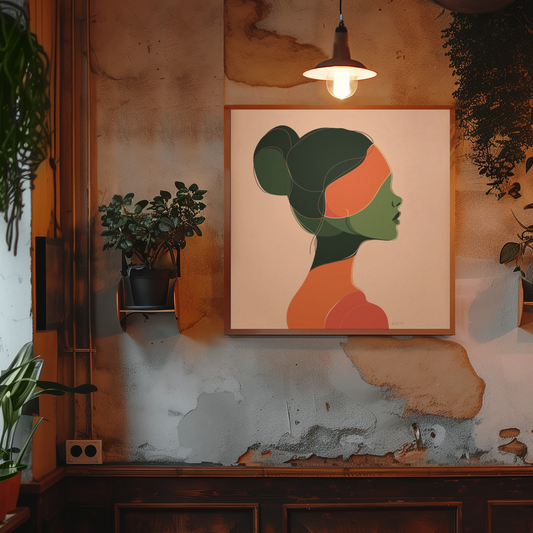 Póster impreso ecológico: Perfil de mujer dibujado con líneas