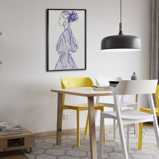 Affiche déco éco-responsable silhouette femme, style line art, salle à manger moderne