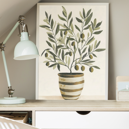 Cartel impreso de un olivo.