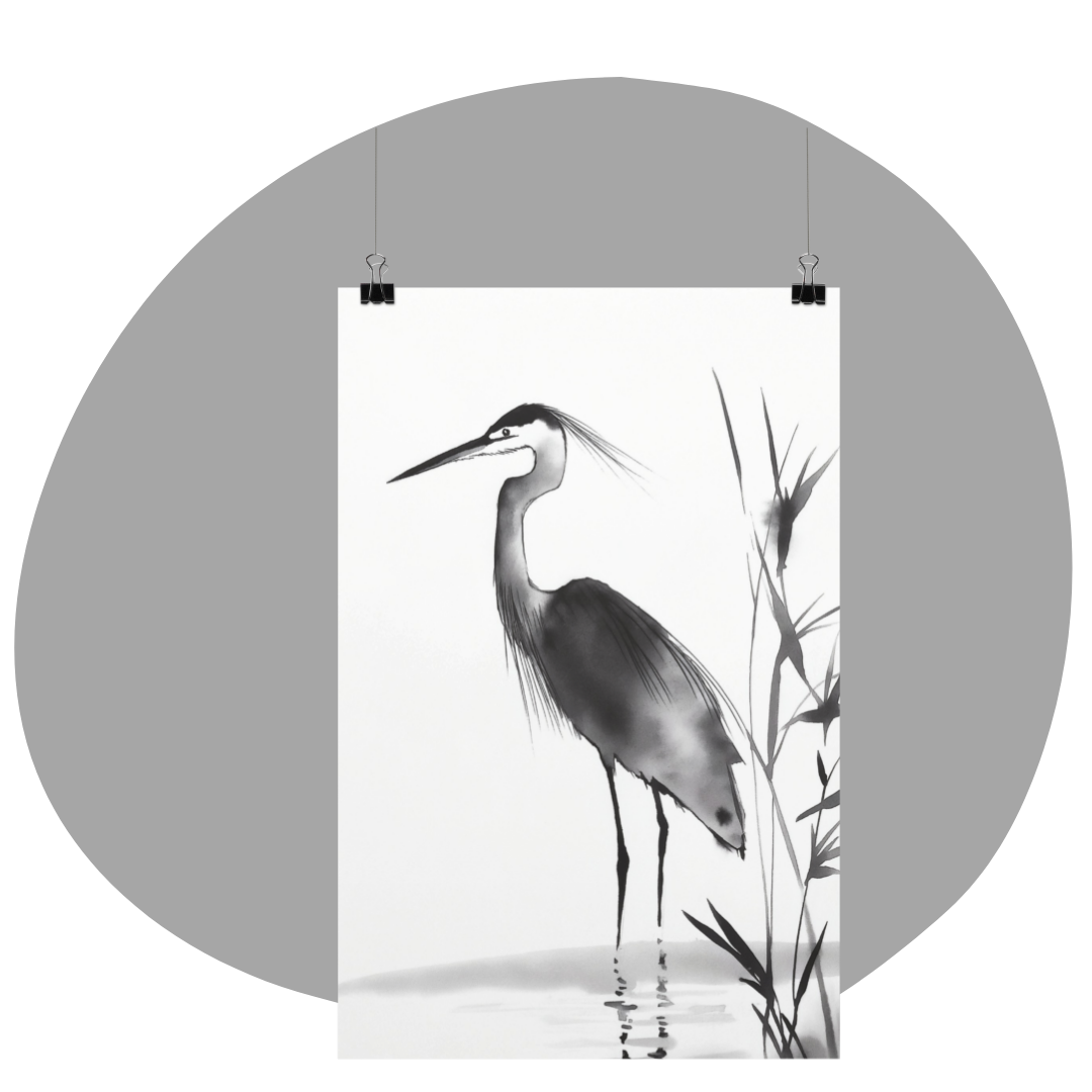 Poster imprimé écolo en style esquisse à l'encre de Chine - Illustration de faune