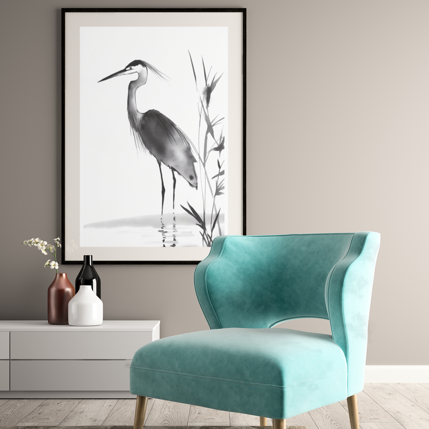 Poster imprimé écolo en style esquisse à l'encre de Chine - Illustration de faune