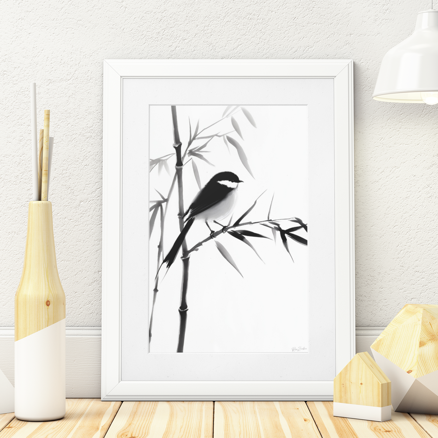 Poster imprimé écolo en style esquisse à l'encre de Chine - Illustration d'un oiseau