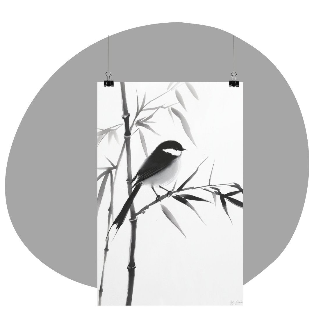 Poster imprimé écolo en style esquisse à l'encre de Chine - Illustration d'un oiseau