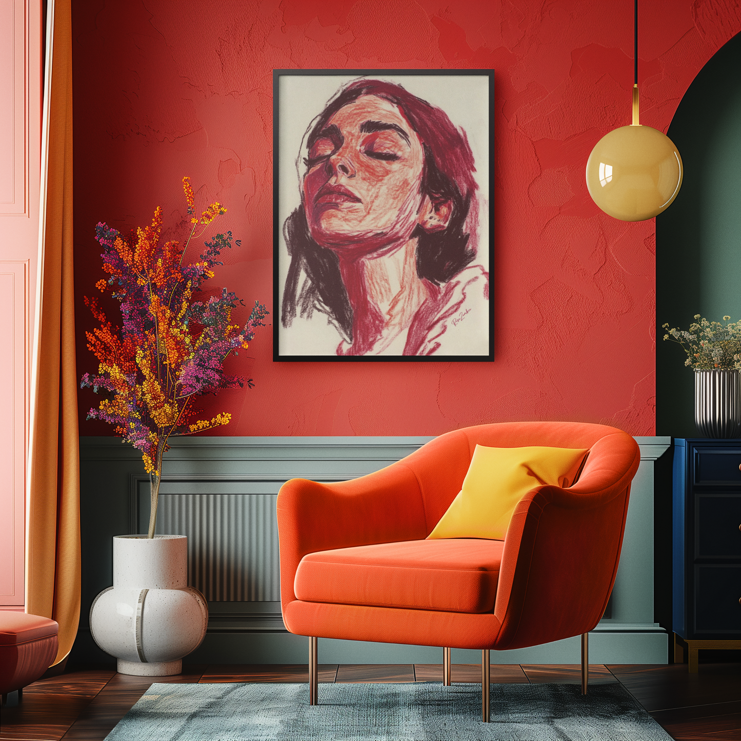 Poster imprimé écolo en style esquisse d'un visage de femme