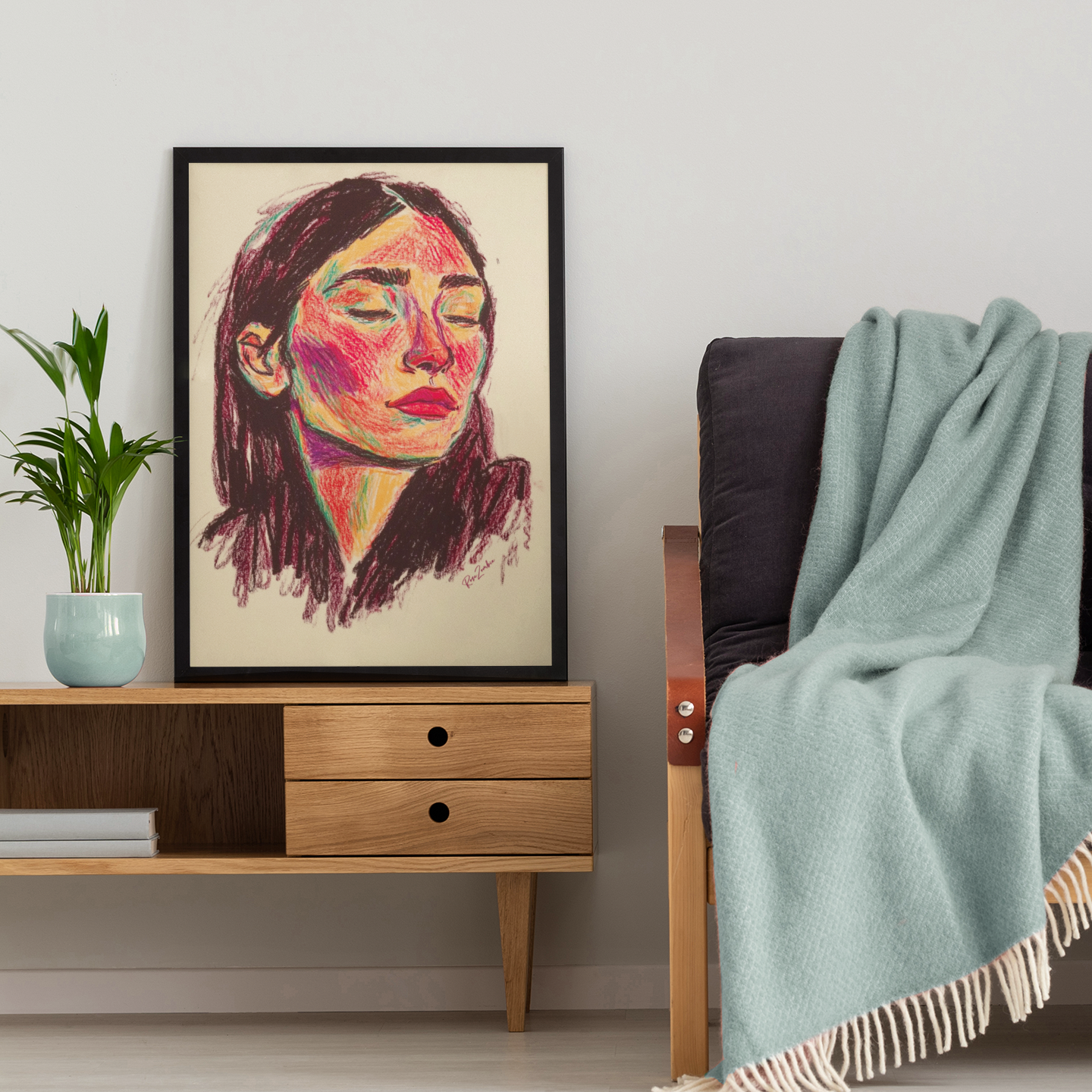 Poster imprimé écolo en style esquisse d'un visage de femme