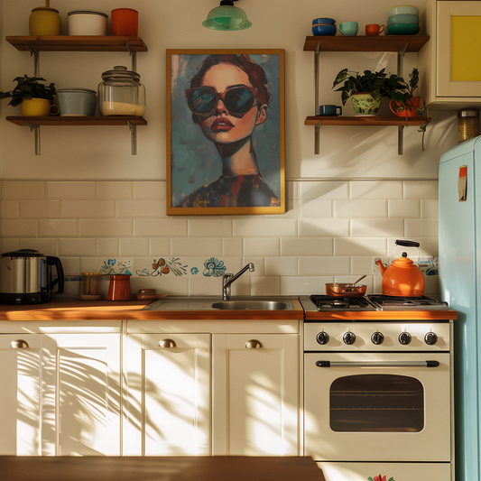 Painting-style printed poster of a young woman