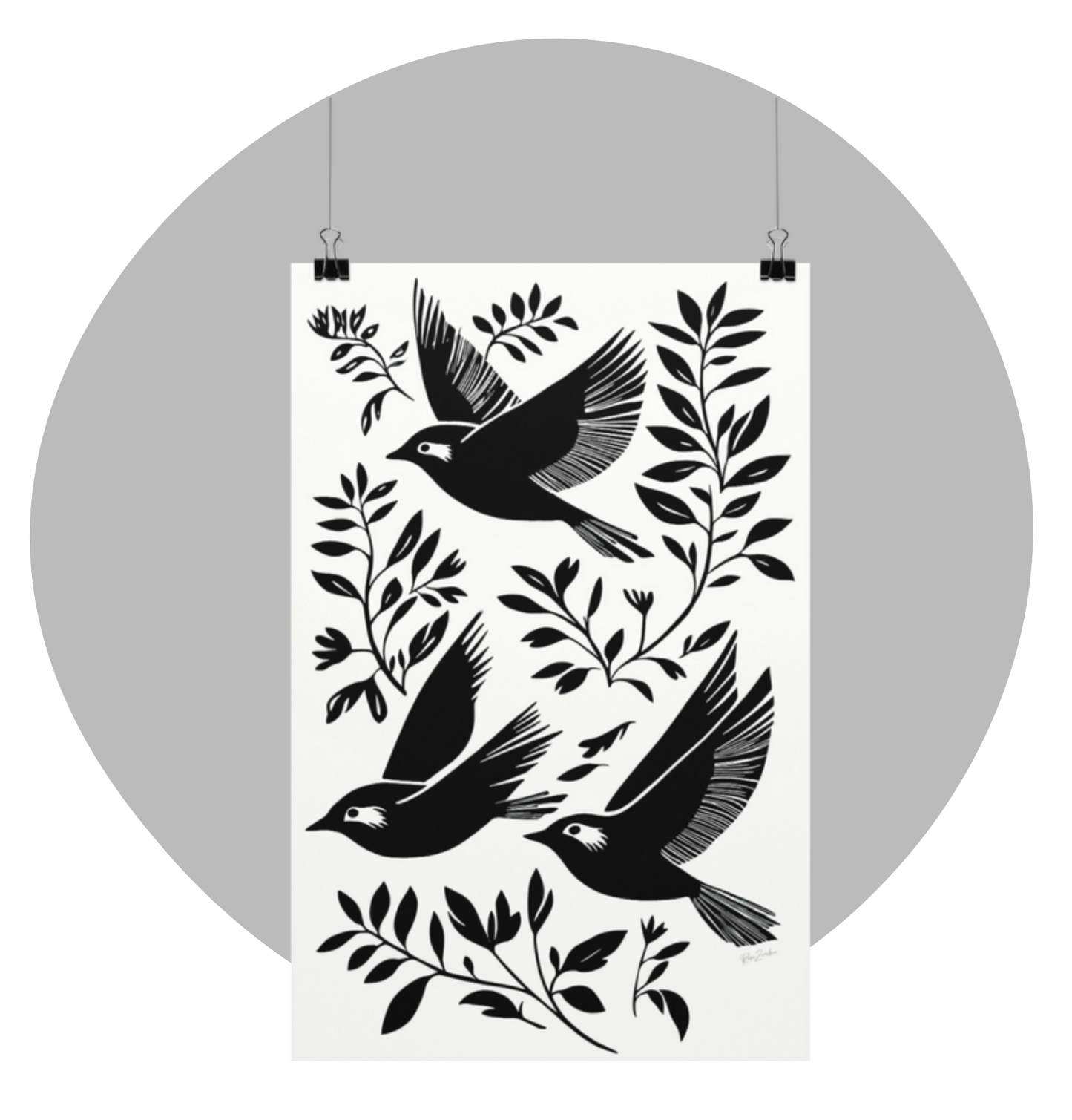 Poster imprimé Habitat - Motif d'oiseaux - rose zombie