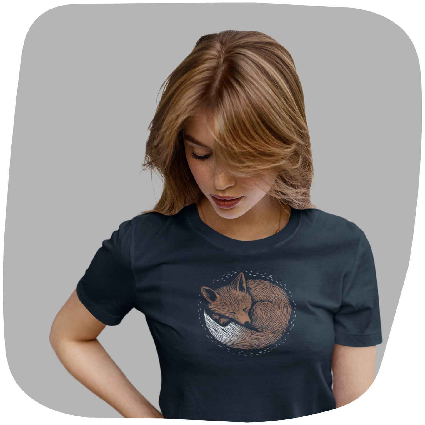 T-shirt en coton bio - Imprimé de renard en style sérigraphie