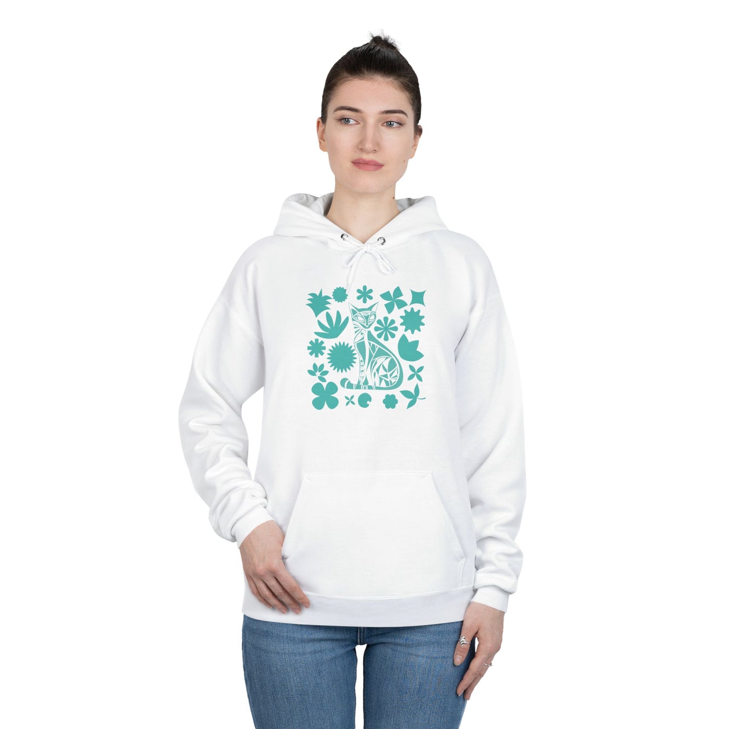 Sweat à capuche - Motif géométrique de chat - rose zombie