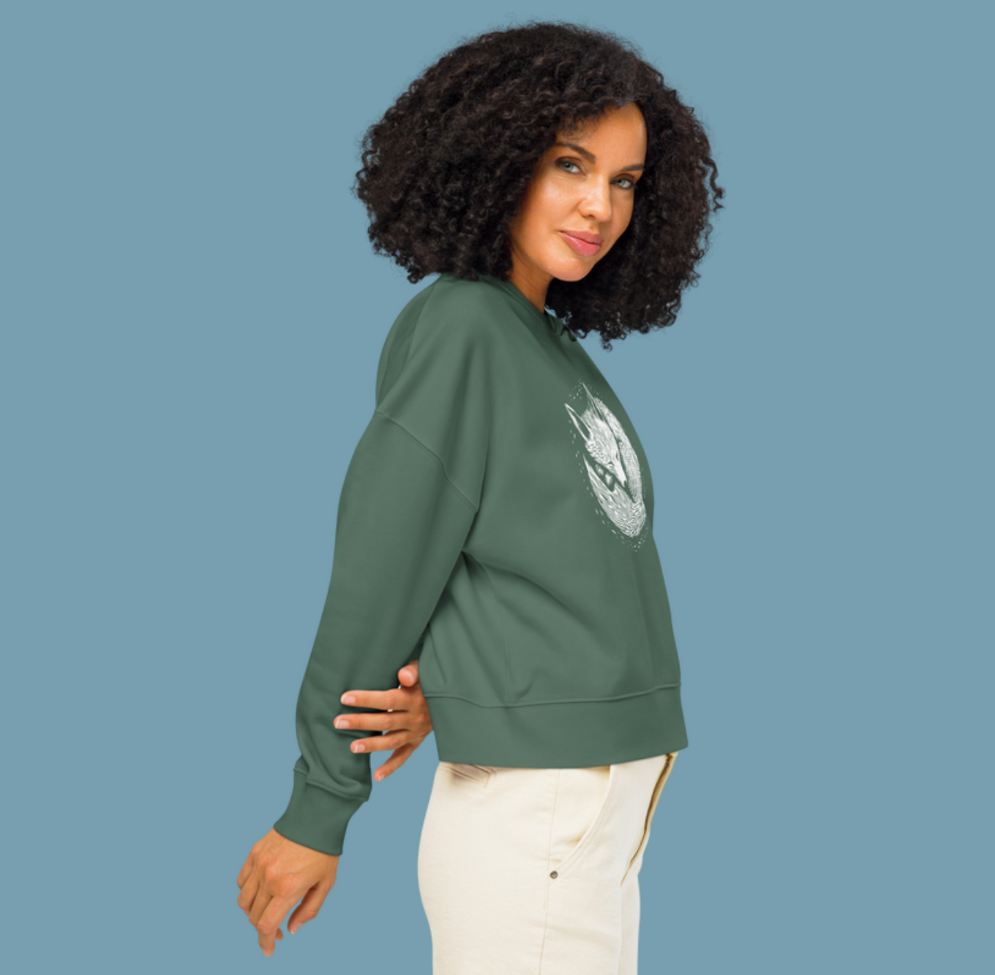 Pull court en coton bio Foxy - Motif de renard - rose zombie