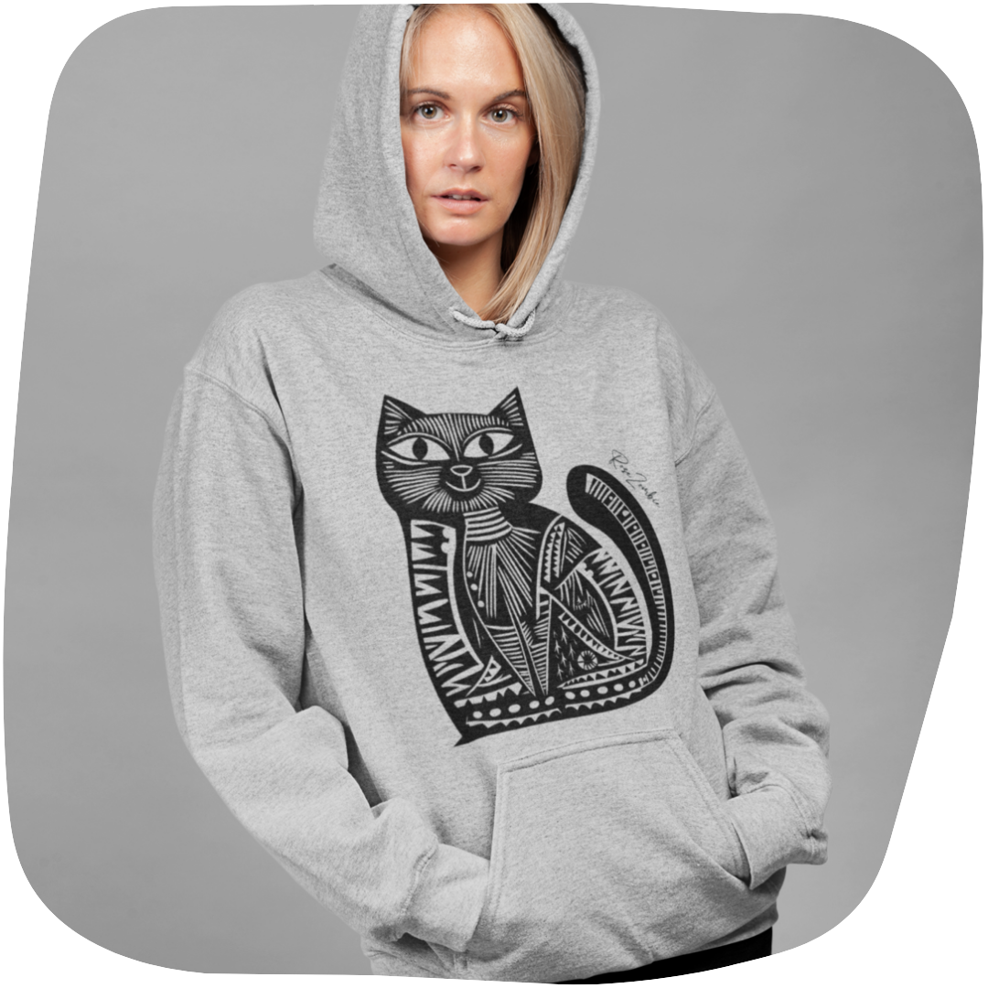 Sweatshirt à capuche en coton durable - Motif de chat - rose zombie