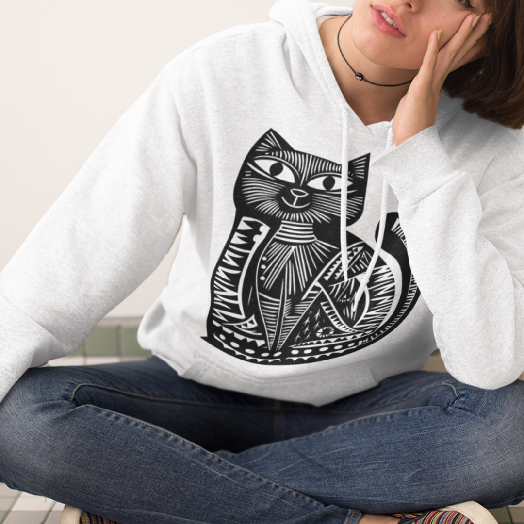 Sweatshirt à capuche en coton durable - Motif de chat - rose zombie