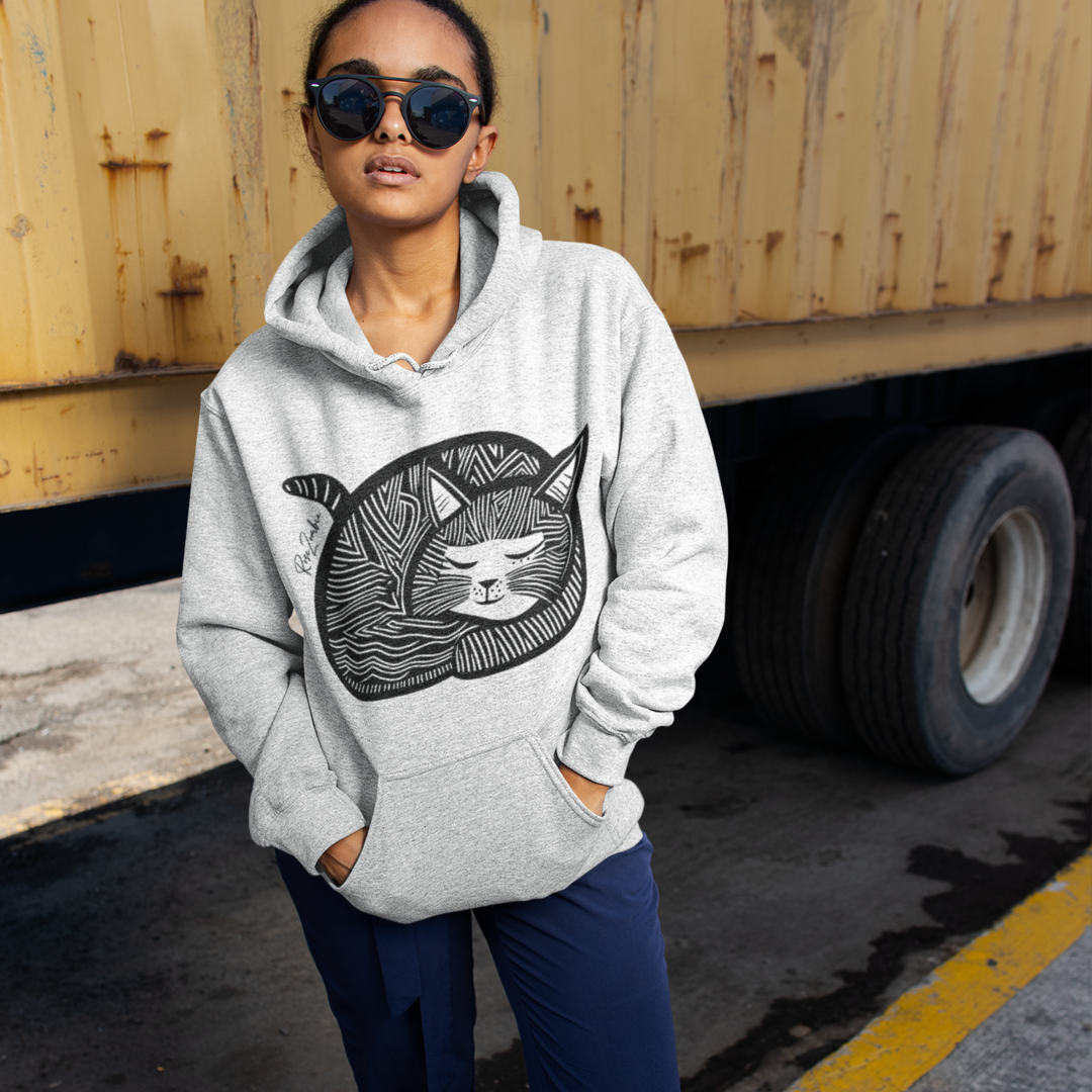 Sweatshirt à capuche en coton durable - Motif de chat - rose zombie