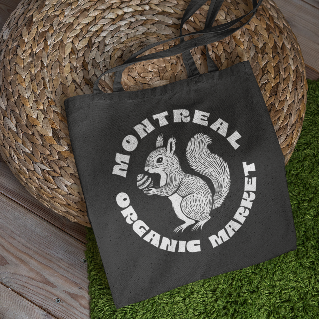 Sac tote en matériaux recyclés - Thème Montréal avec écureuil en style sérigraphie