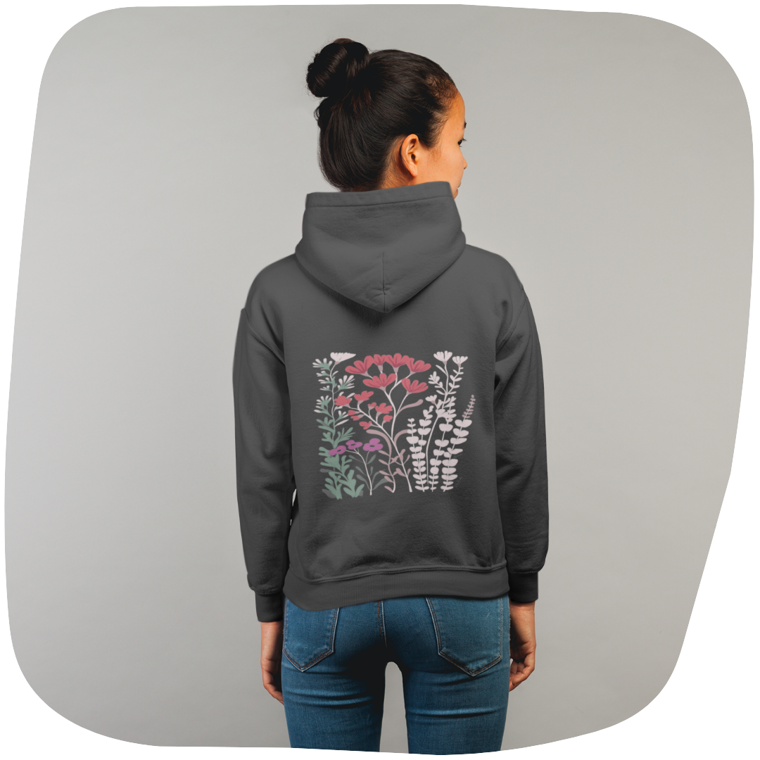 Sweat à capuche en coton Hali - Motif floral - rose zombie