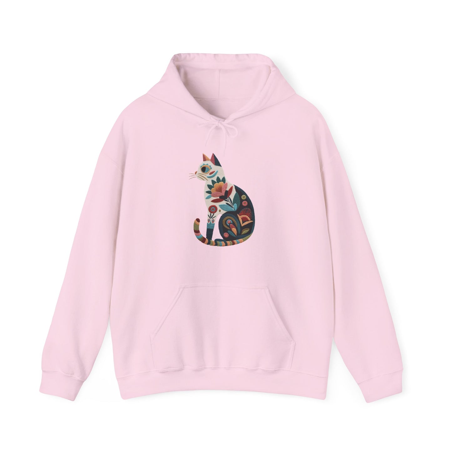 Sweat à capuche en coton durable – Chat au motif fleuri