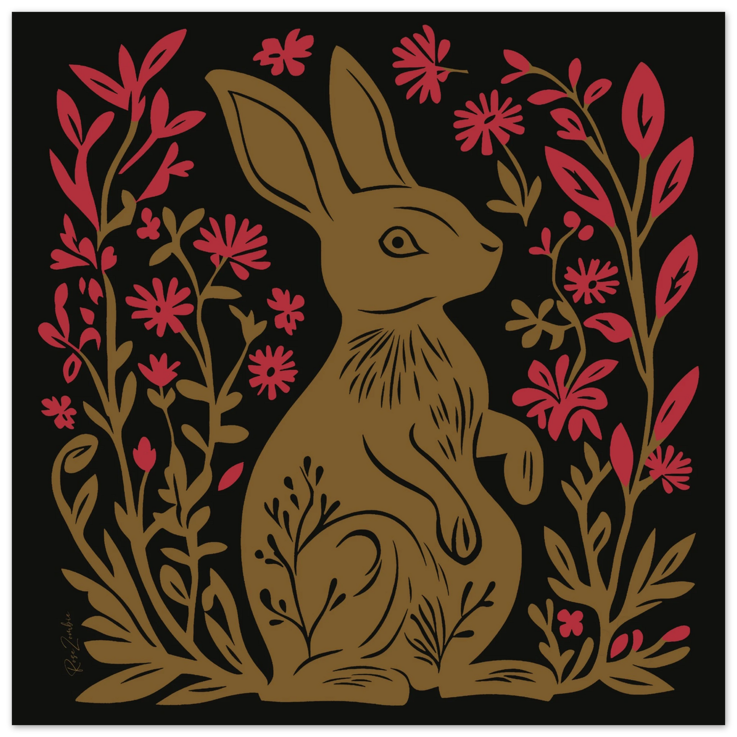Linocut ecofriendly poster rabbit