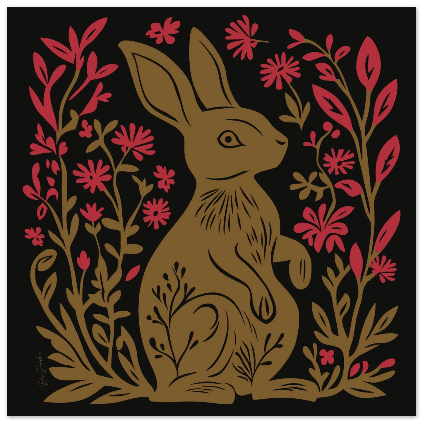 Linocut ecofriendly poster rabbit