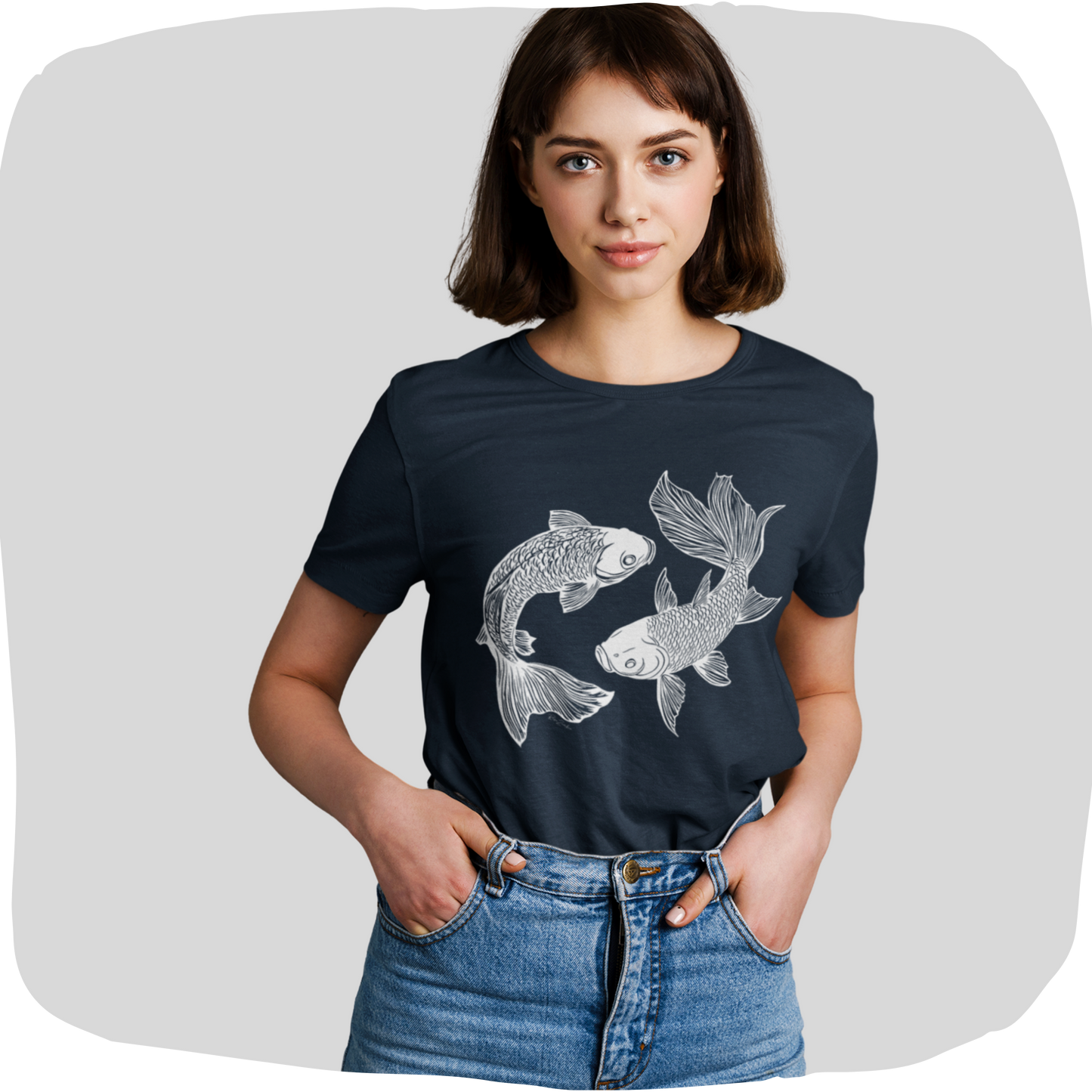 T-shirt femme en coton bio – Illustration artistique de poisson Koi