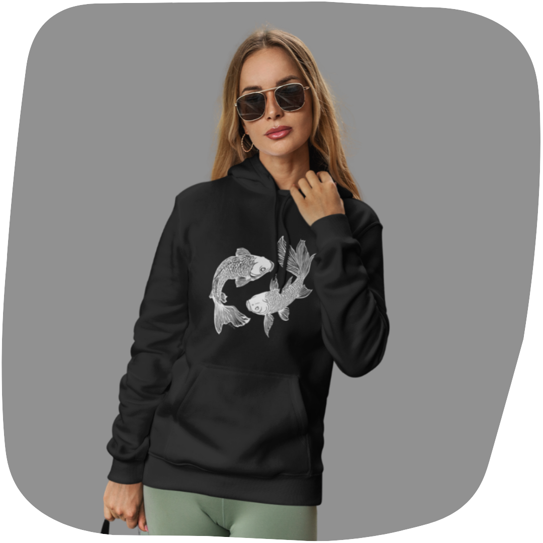 Sweatshirt à capuche en coton durable - Motif de faune marine - rose zombie