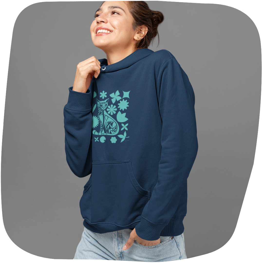 Sweat à capuche - Motif géométrique de chat - rose zombie