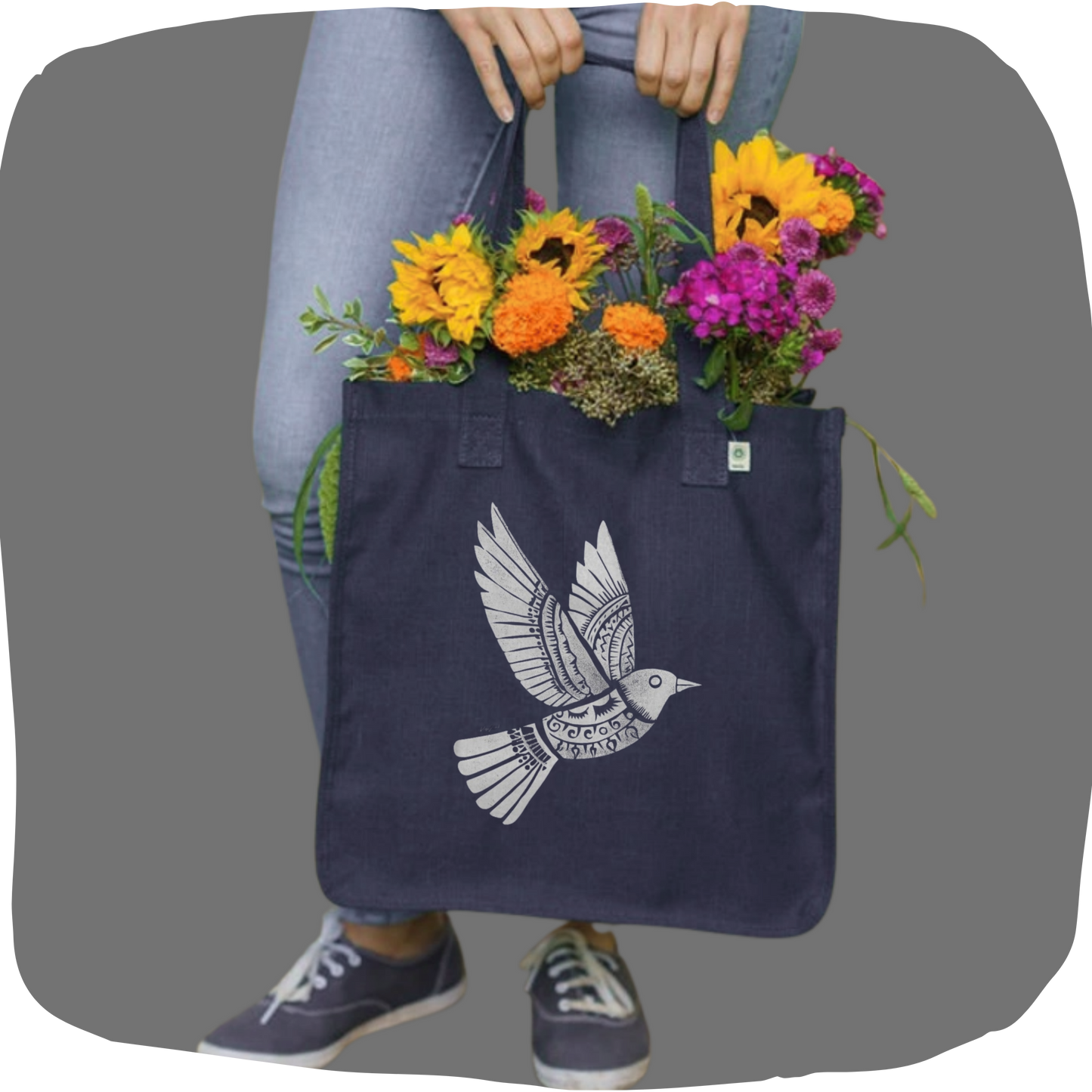 Sac de chanvre et coton durable - Imprimé d'oiseau minimaliste