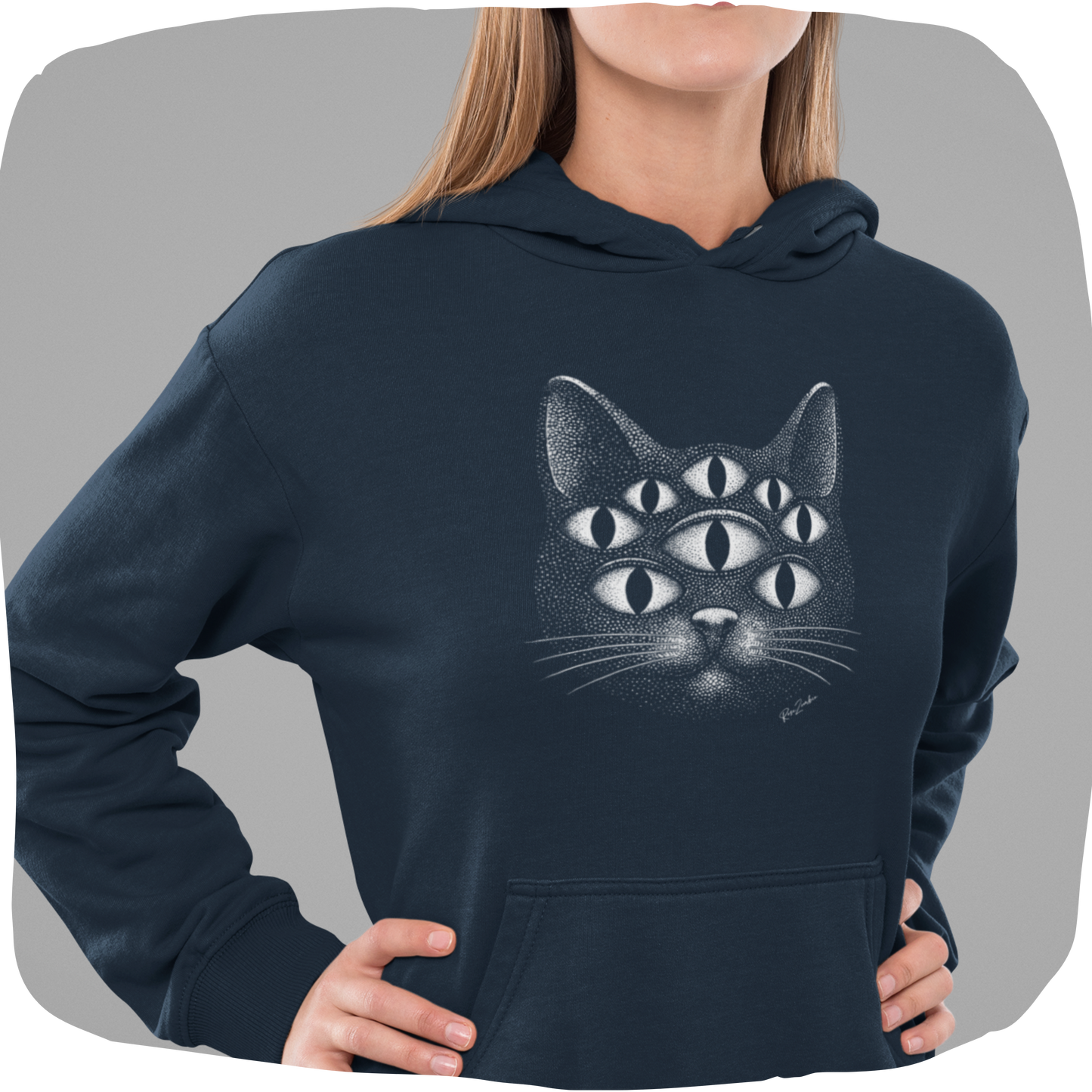 Sweat à capuche en coton bio – Chat psychédélique à 8 yeux