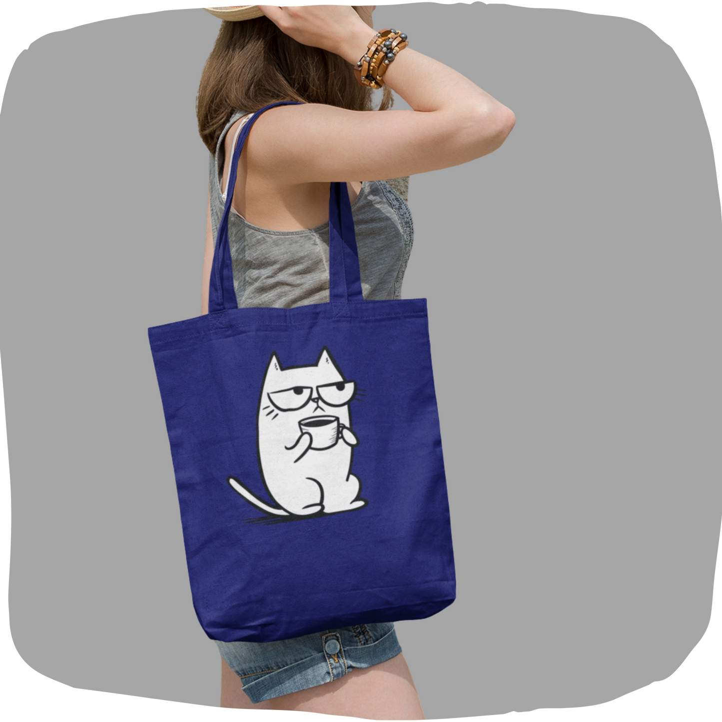 Sac tote écolo - Imprimé minimaliste de chat et tasse de café