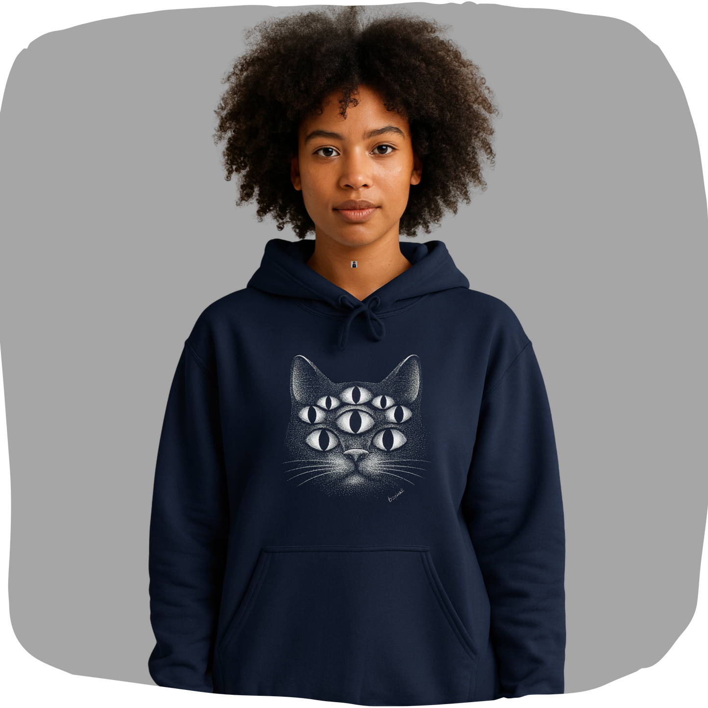 Sweat à capuche en coton durable – Chat psychédélique à 8 yeux