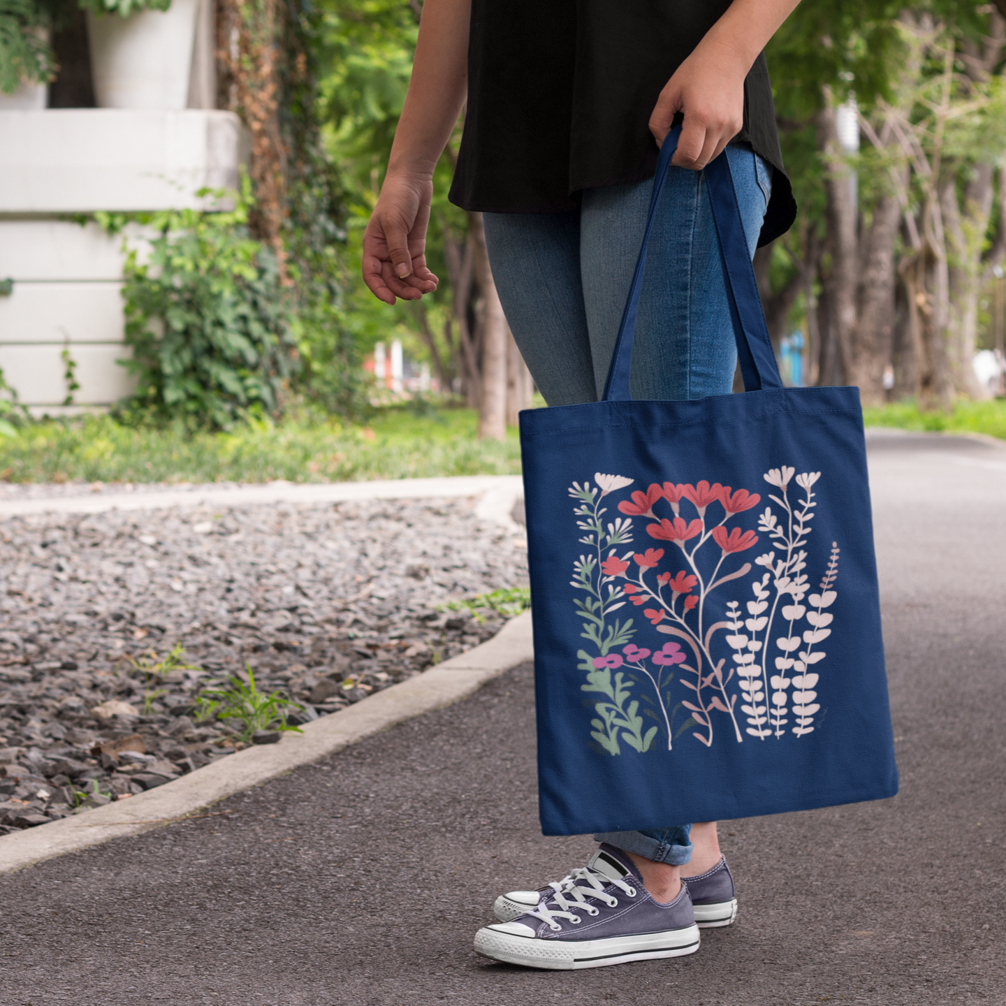 Sac tote en matériaux recyclés - Imprimé de fleurs
