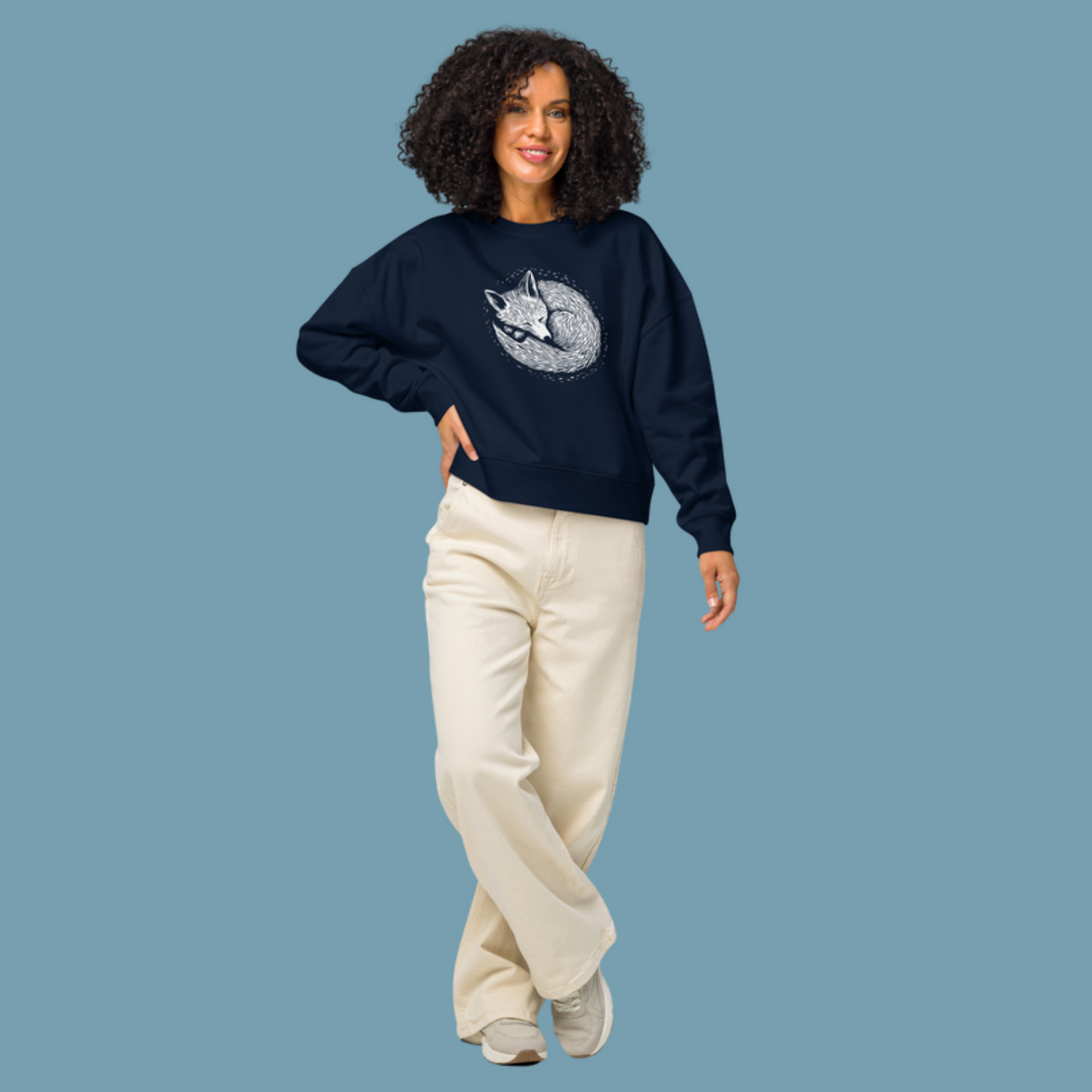 Pull court en coton bio Foxy - Motif de renard - rose zombie
