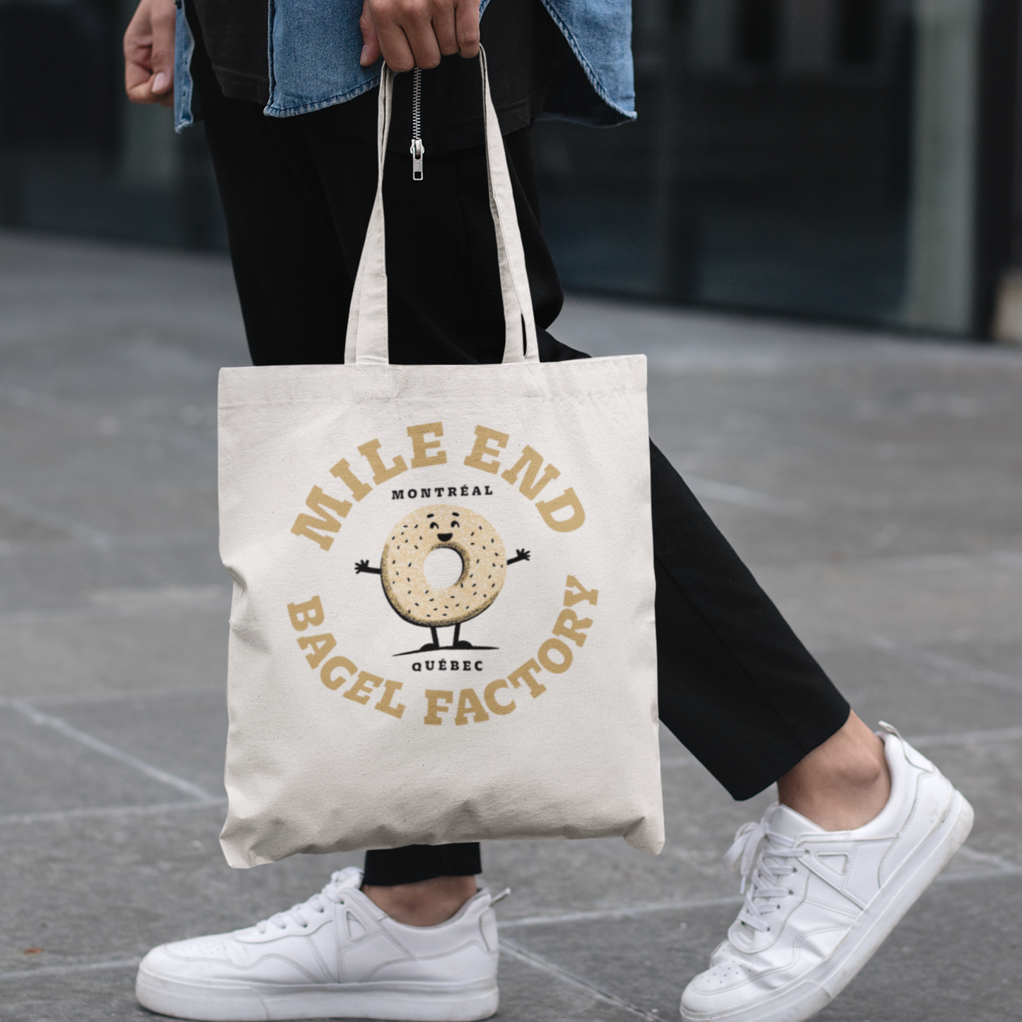 Sac tote en coton bio - Imprimé bagel souvenir de Montréal