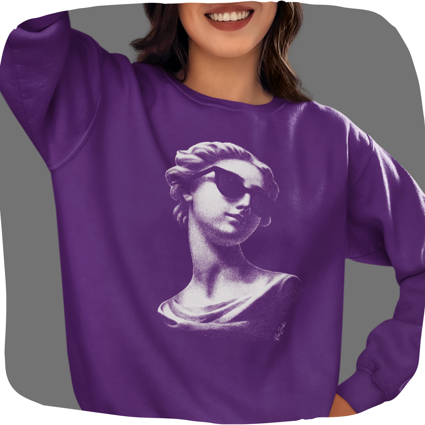 Pull écoresponsable prérétréci - Buste antique avec lunettes de soleil