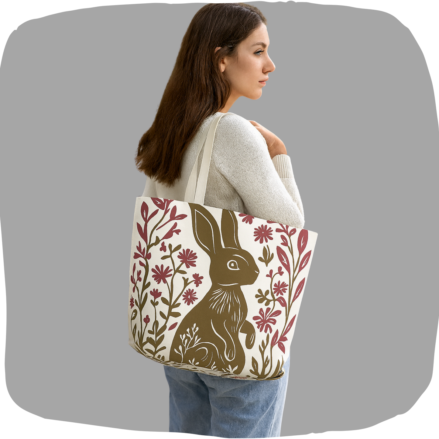 Grand sac tote en toile de coton durable - Imprimé de lapin
