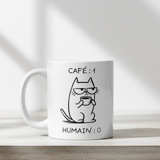 Tasse festive de 11 oz en céramique - Chat grincheux vs humain