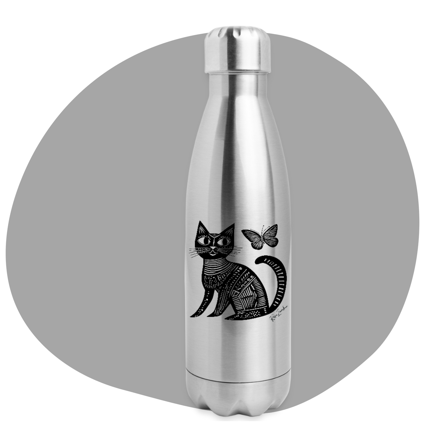 Bouteille d'eau isotherme en acier inoxydable - 17 oz - Motif de chat