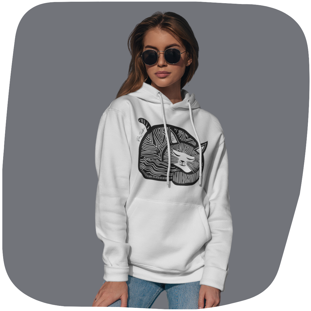 Sweatshirt à capuche en coton durable - Motif de chat - rose zombie