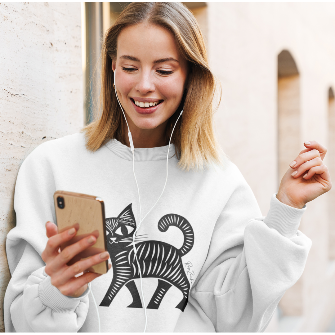 Pull surdimensionné en coton bio - Motif de chat - rose zombie