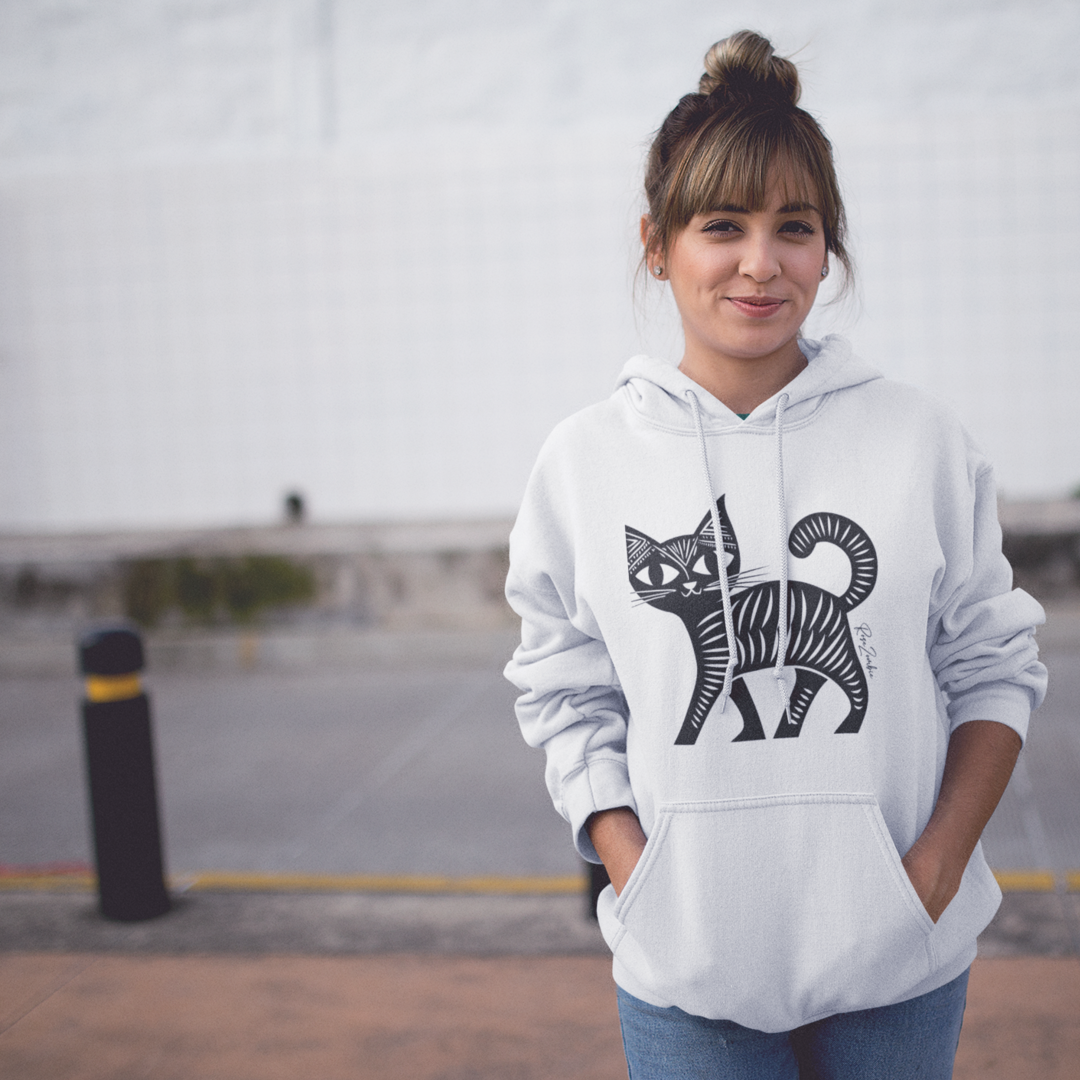 Sweatshirt à capuche en coton durable - Motif de chat - rose zombie
