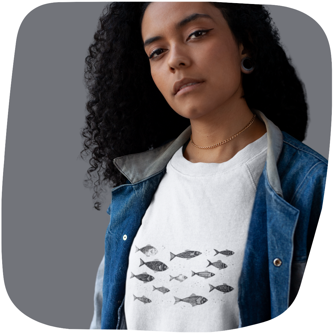 Pull surdimensionné en coton bio - Motif de poisson - rose zombie