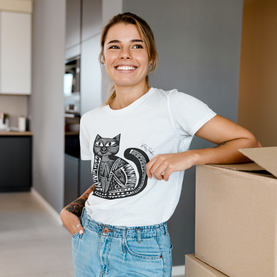 T-shirt en coton bio - Motif de chat - rose zombie