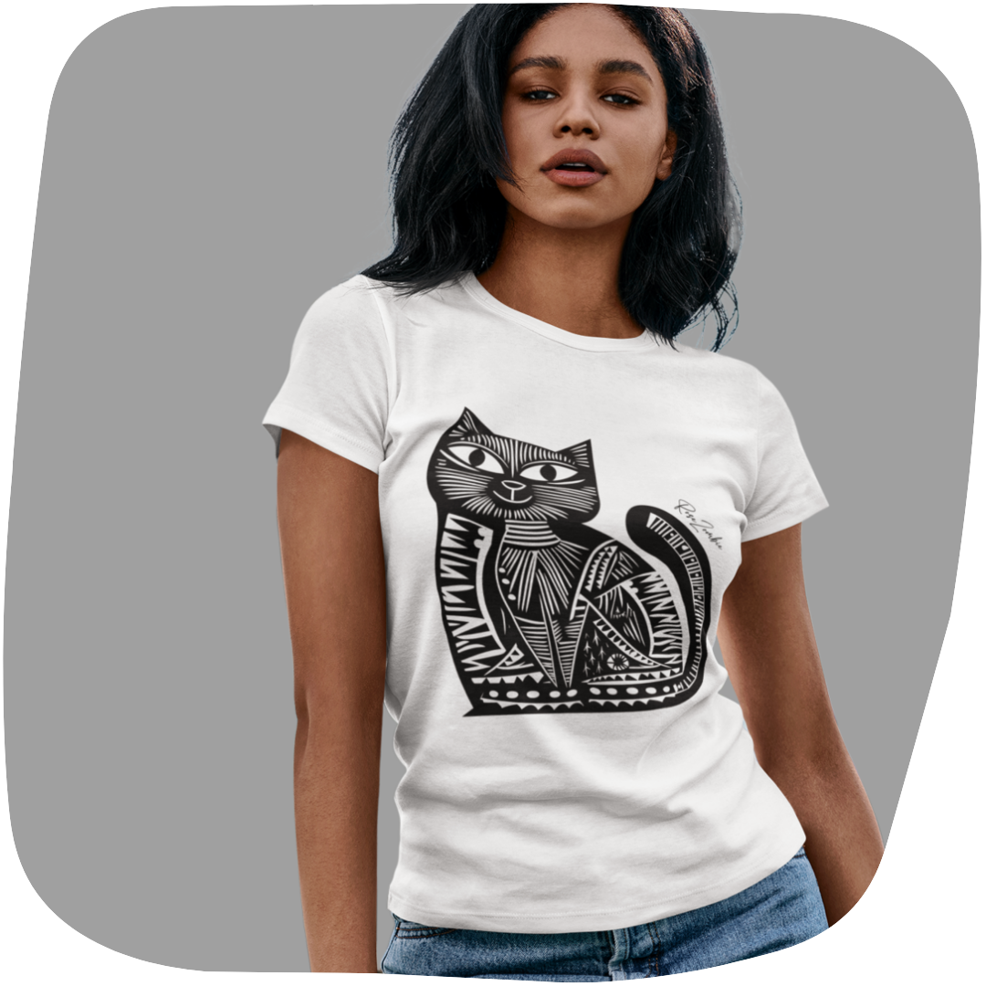 T-shirt en coton bio - Motif de chat - rose zombie